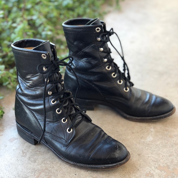 justin black lace up boots